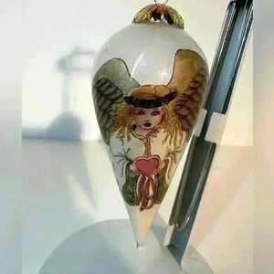 Bill Yee 1995 Angel Inside Hand Painted Glass Christmas Ornament with Box 4"